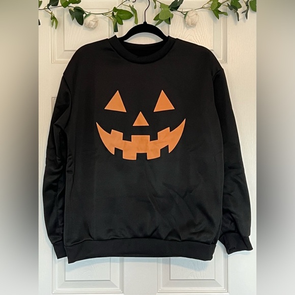 SHEIN Halloween Pumpkin Black Crewneck Sweater- Size L - Picture 2 of 3